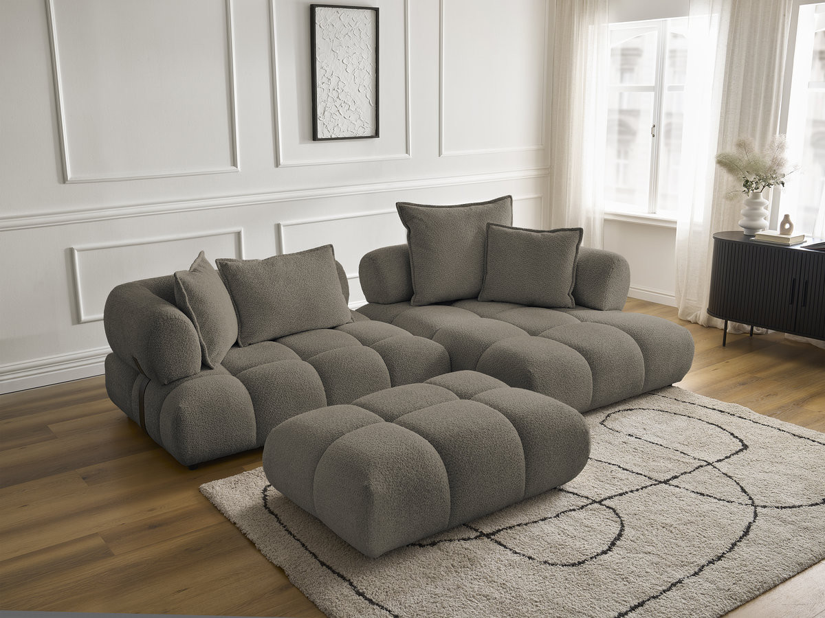 Bobochic Alya Ecksofa mit Pouf Bouclé-Stoff Taupe Ecke rechts