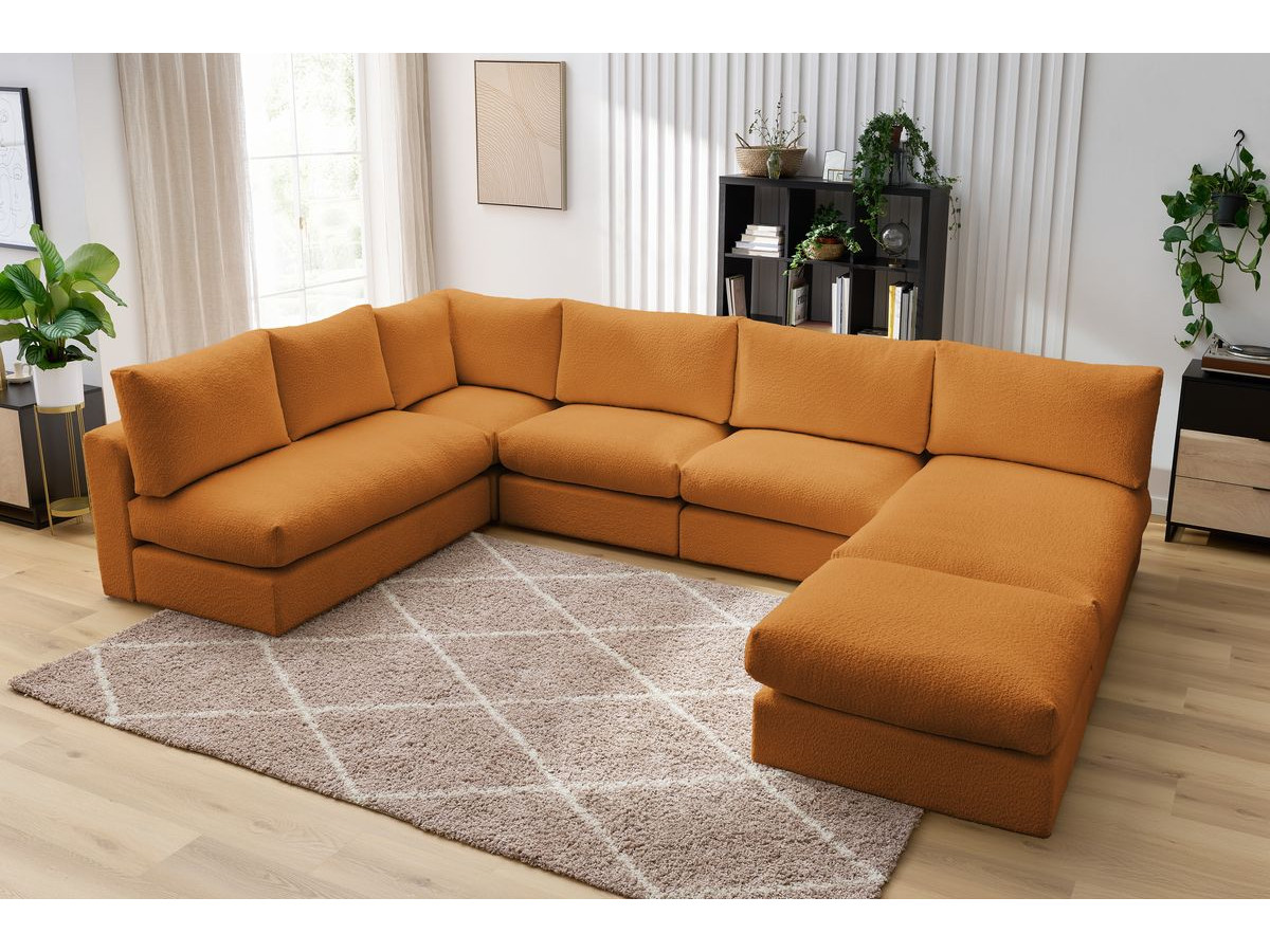 Bobochic Paris Ecksofa mit Pouf 369 × 262 cm Bouclé-Stoff Gelb