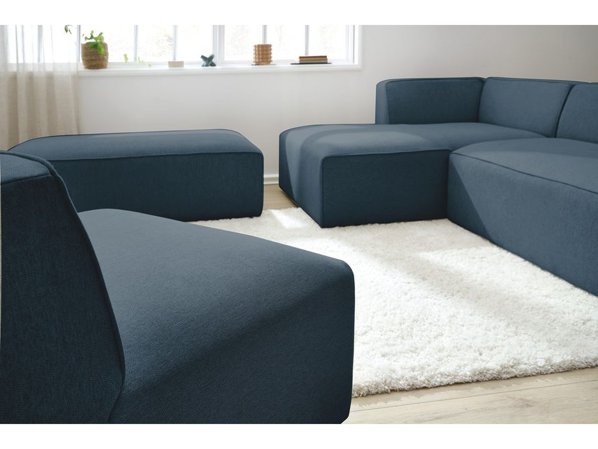 Bobochic Megeve Ecksofa mit Pouf Melange-Stoff Dunkelblau Ecke links
