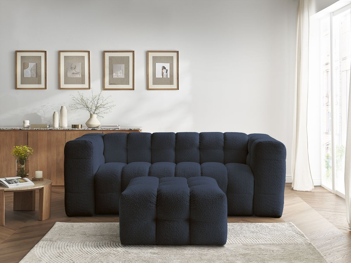 Bobochic Cloud Schlafsofa 3-Sitzer mit Pouf Bouclé-Stoff Dunkelblau