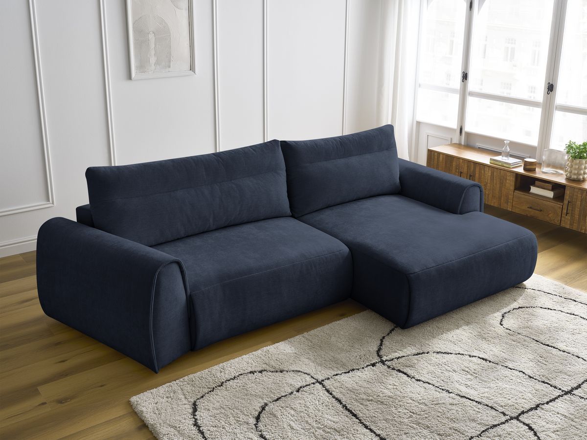 Bobochic Aden Ecksofa 293 × 152 cm Stoff Dunkelblau Ecke rechts