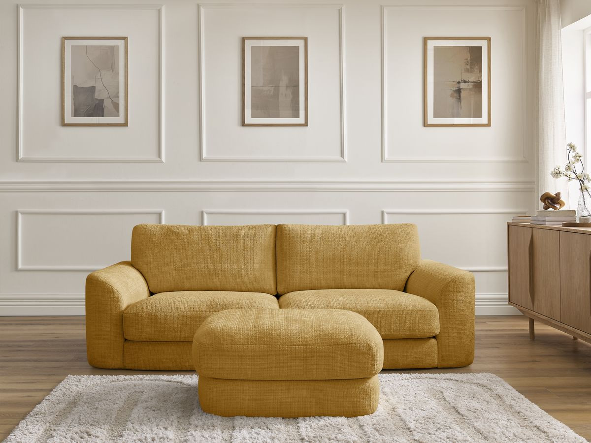 Bobochic Leonore Sofa 3-Sitzer mit Pouf Strukturstoff Gelb