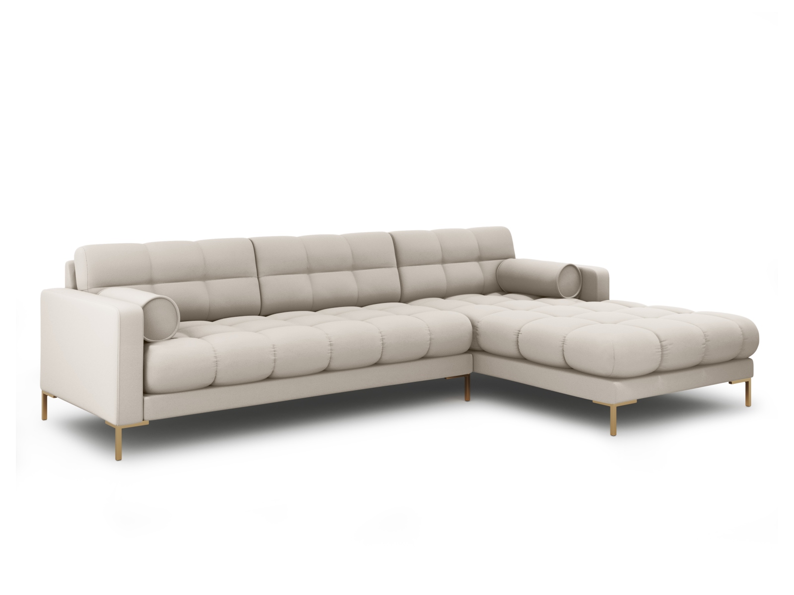 Cosmopolitan Design Ecksofa Bali 5-Sitzer Strukturierter Stoff Neve Beige Rechts Beine Gold