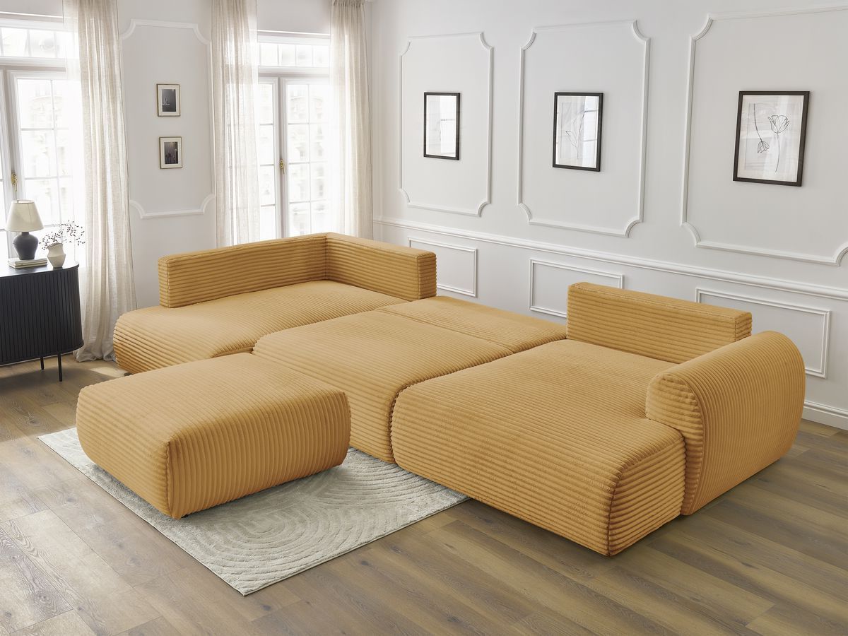 Bobochic Lucien Wohnlandschaft mit Pouf Breitcord weich Gelb Ecke rechts
