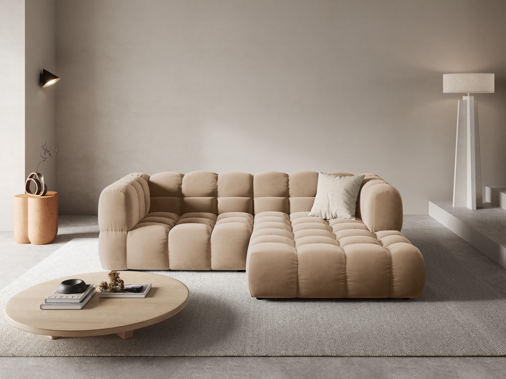 Cosmopolitan Design Ecksofa Sky 3-Sitzer Samt Casino Mandelbeige Rechts