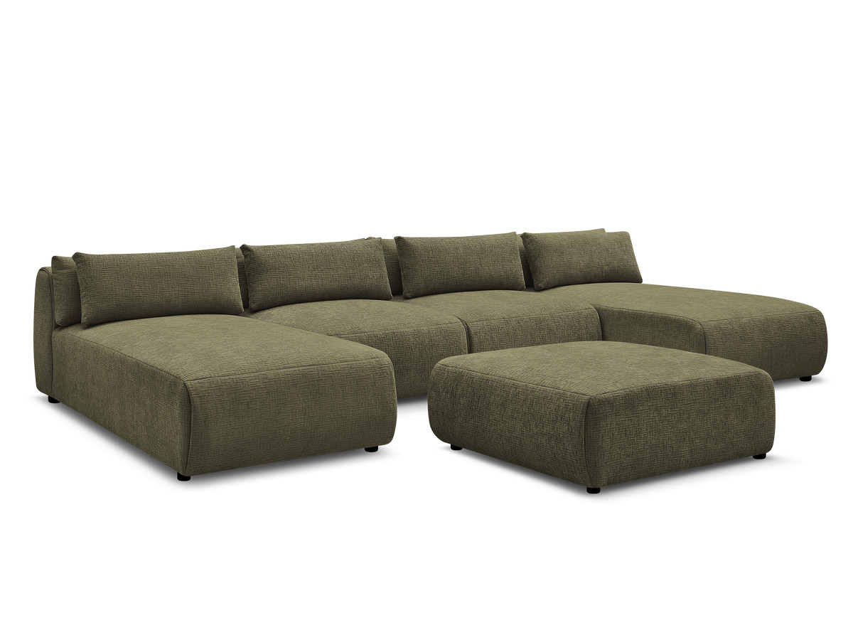 Bobochic Jana Wohnlandschaft mit großem Pouf Strukturstoff Grün