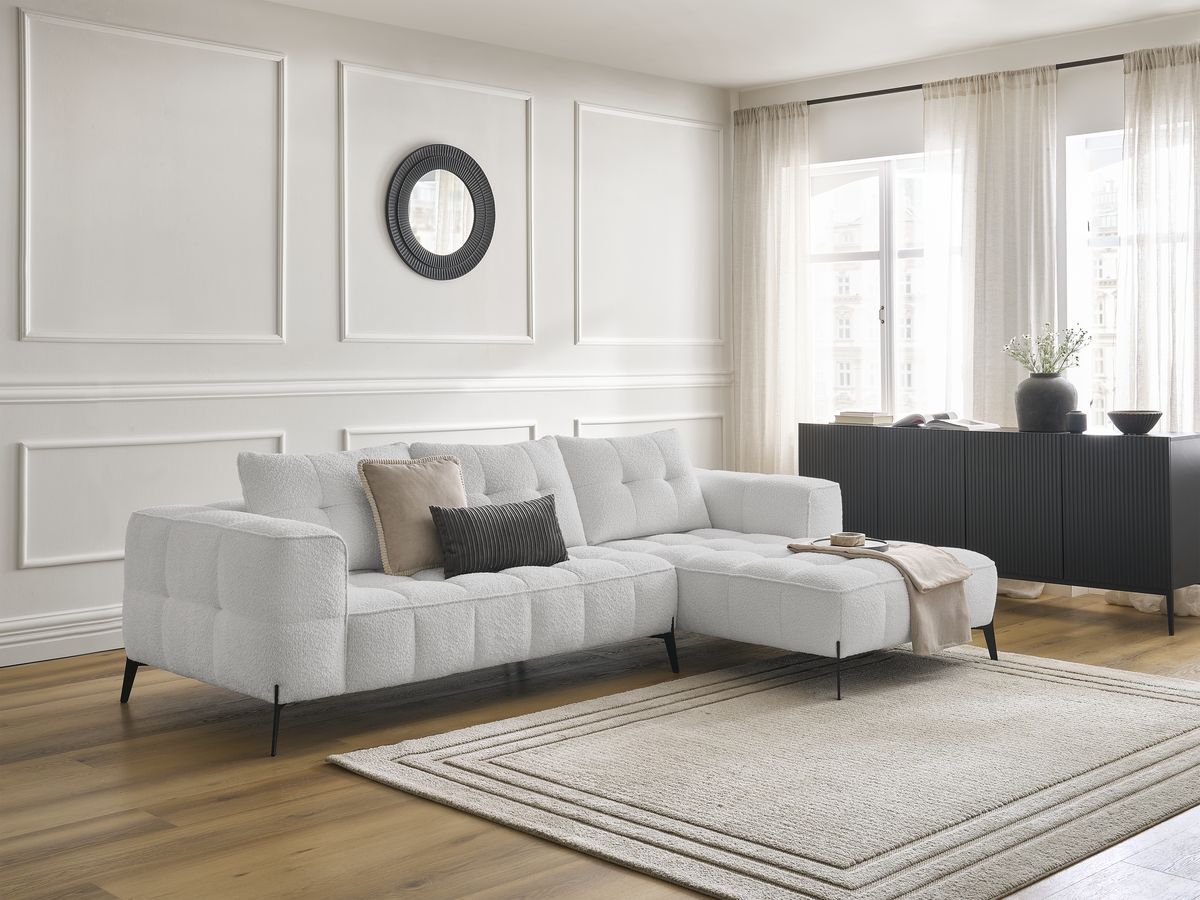 Bobochic Anis Ecksofa Bouclé-Stoff Hellgrau Ecke rechts