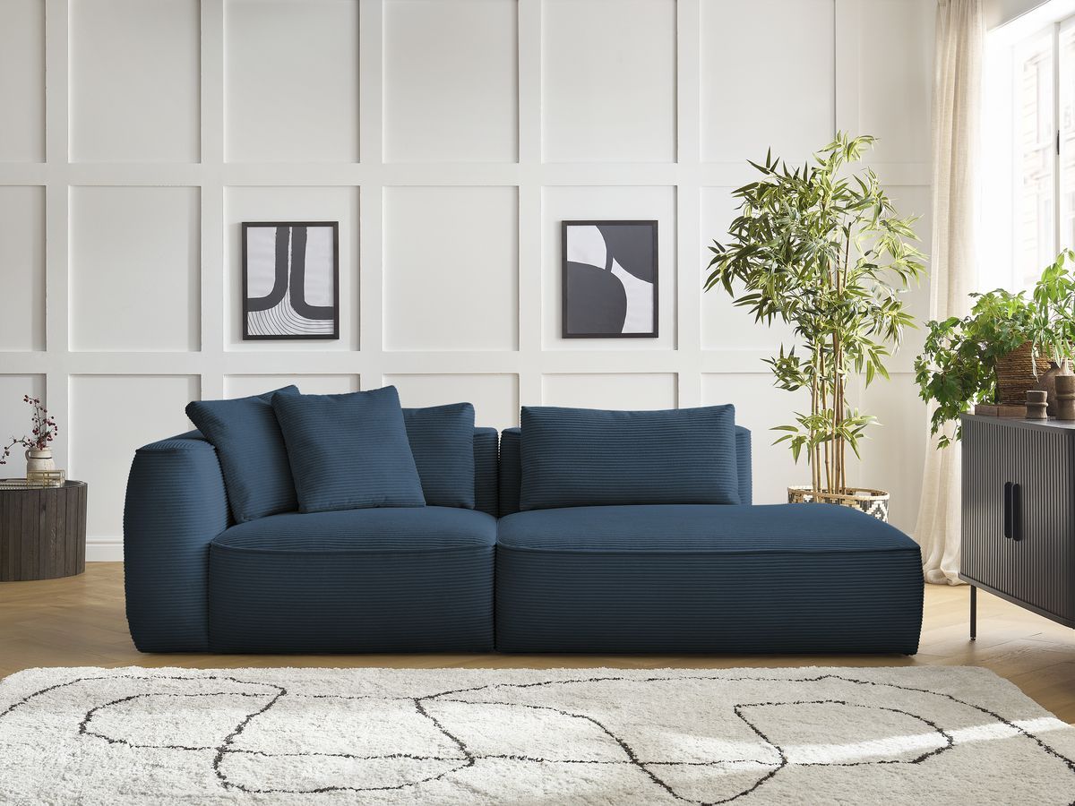 Bobochic Leopold Sofa 3-Sitzer Cordsamt Dunkelblau Armlehne links