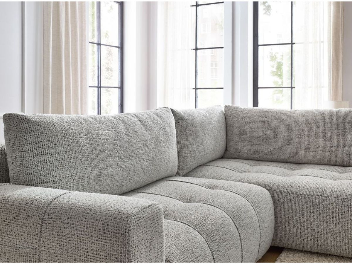 Bobochic Arsene Ecksofa mit Schlaffunktion und Bettkasten 277 × 200 cm Melange-Stoff Hellgrau Ecke rechts