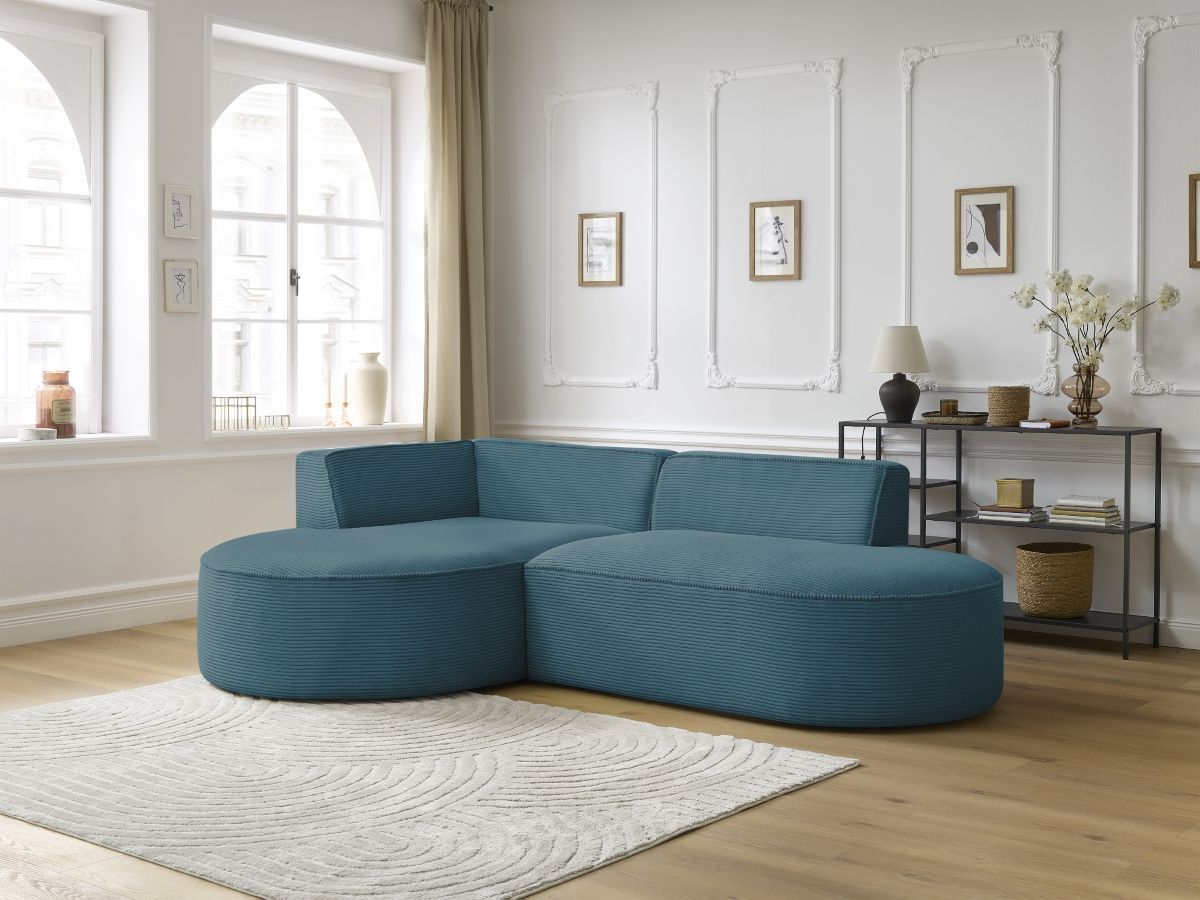 Bobochic Rousseau Ecksofa Cordsamt Dunkelblau Ecke links