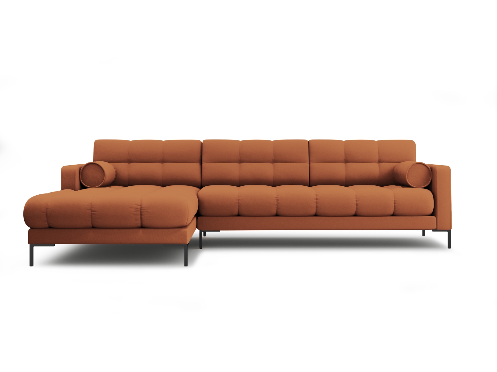 Cosmopolitan Design Ecksofa Bali 5-Sitzer Strukturierter Stoff Neve Ziegel Links Beine Schwarzes Metall