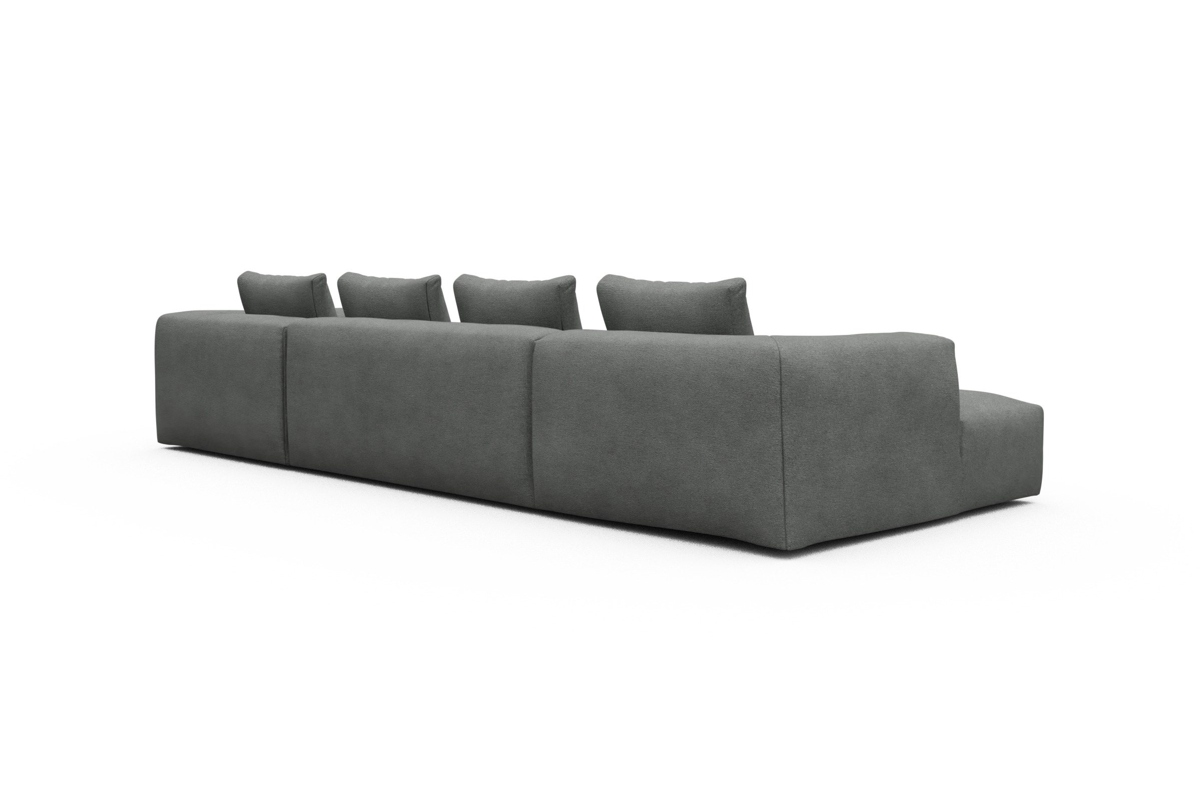 Wohnlandschaft Fred Relax-Ecke rechts mit 2-Sitzer und Chaiselongue links Boucle-Ash-Grey
