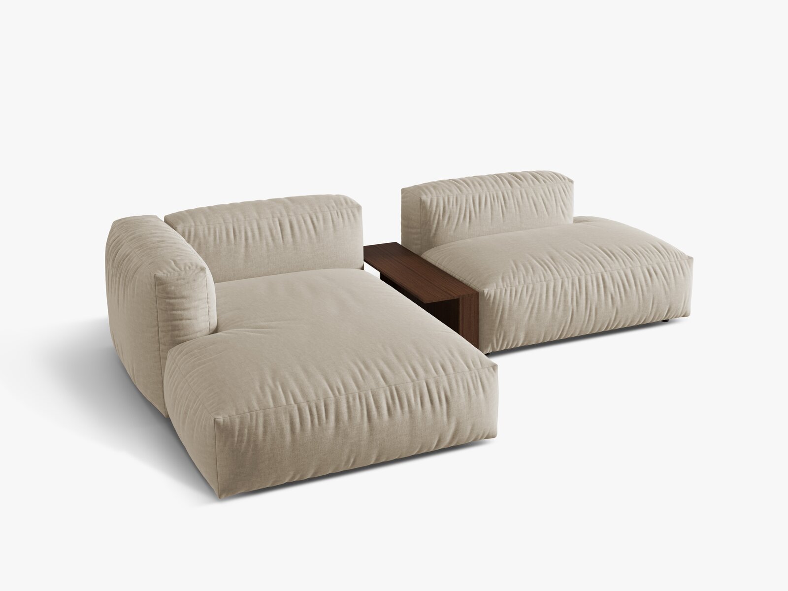 Micadoni Ecksofa Martina 2-Sitzer mit Couchtisch Links Strukturierter Stoff Helles Beige