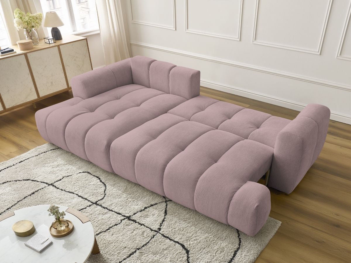 Bobochic Fuji Ecksofa mit Schlaffunktion und Bettkasten 292 × 160 cm Stoff Rosa Ecke links