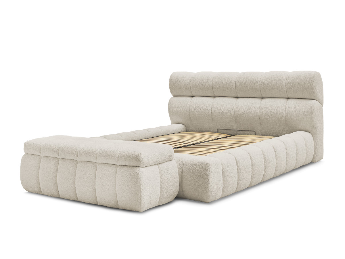 Bobochic Mont-blanc Polsterbett mit Bettkasten mit Bettbank Bouclé-Stoff Beige, Liegefläche 140 × 190 cm