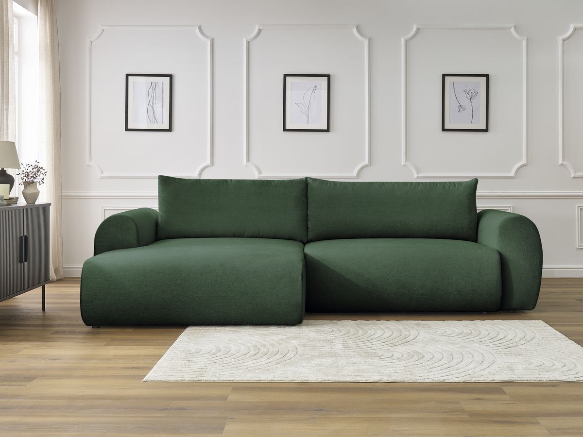 Bobochic Lucien Ecksofa mit Schlaffunktion und Bettkasten 314 × 167 cm Stoff Grün Ecke links