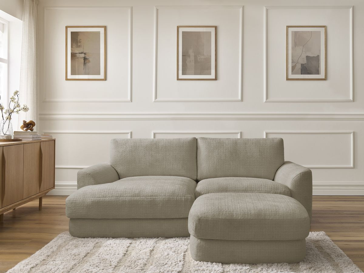 Bobochic Leonore Ecksofa mit Pouf Strukturstoff Taupe Ecke links