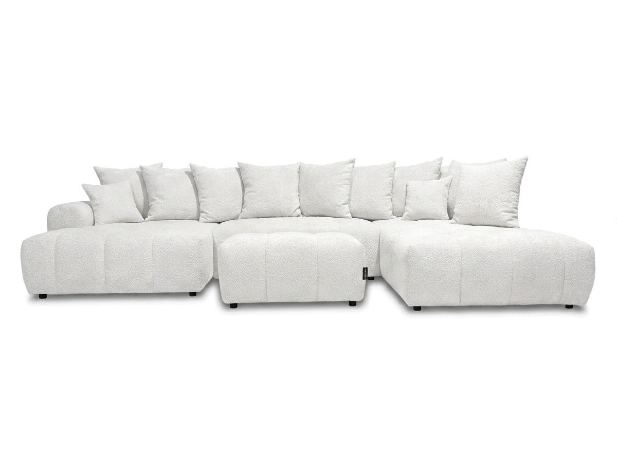 Bobochic Roxelane Wohnlandschaft mit Pouf Bouclé-Stoff Weiß Ecke links