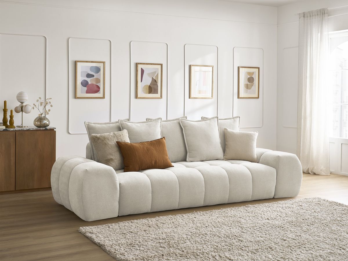 Bobochic Everest Sofa 3-Sitzer, 5 Kissen Strukturstoff Beige