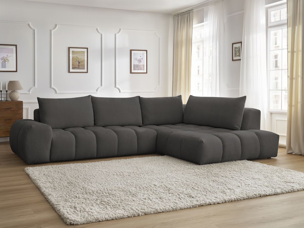 Bobochic Everest Ecksofa, 4 Kissen Strukturstoff Dunkelgrau Ecke rechts