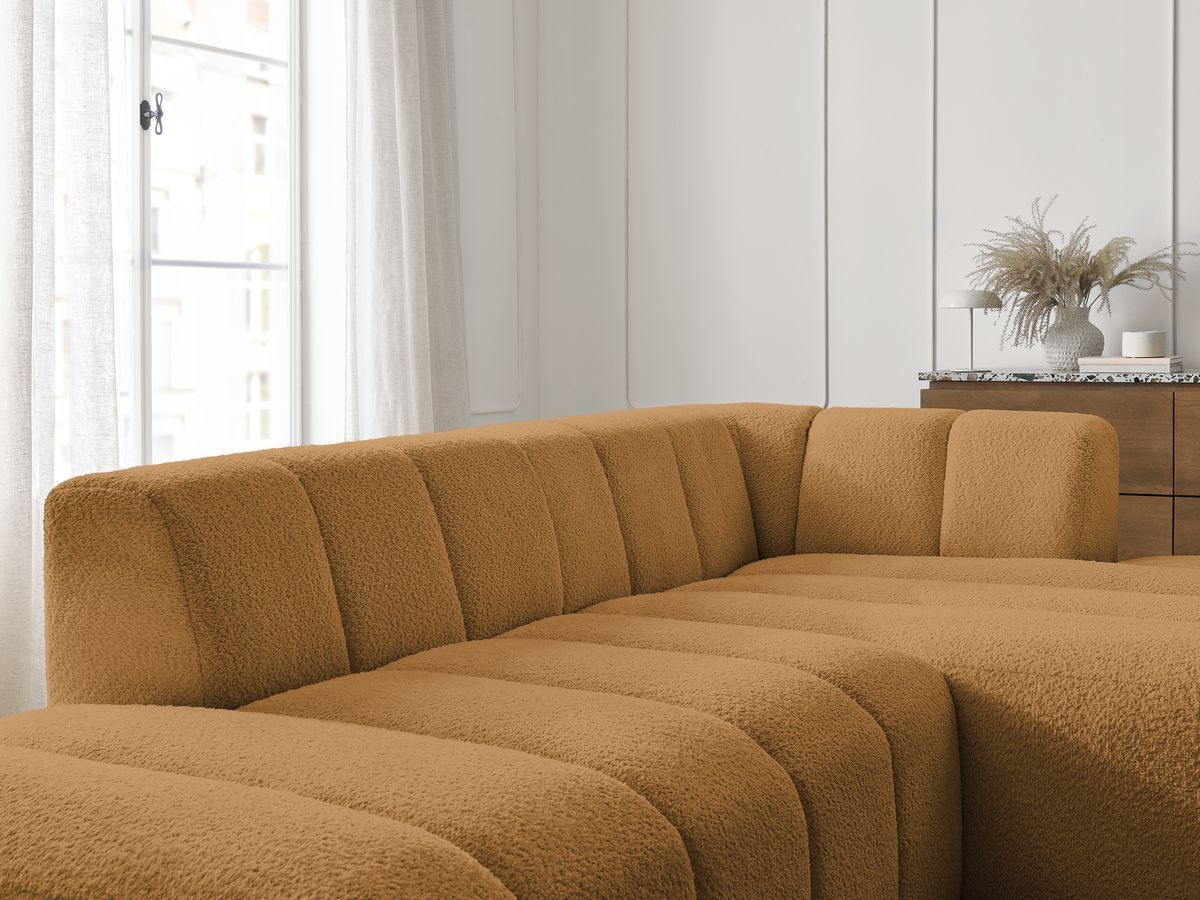 Bobochic Annecy Ecksofa Bouclé-Stoff Gelb Ecke rechts
