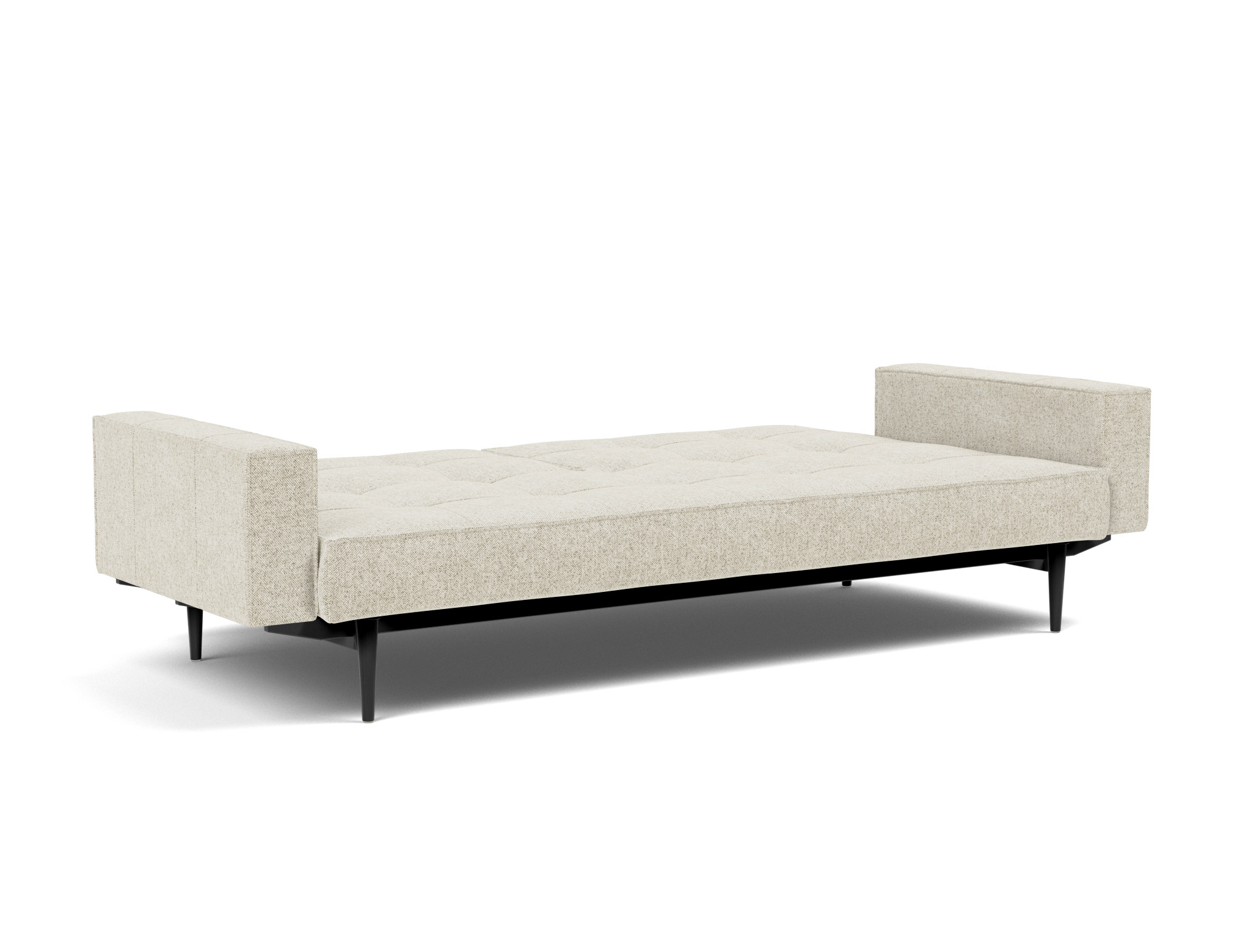 Schlafsofa Splitback mit Armlehnen Strukturierter Stoff Taura 357-Off-White Beine Styletto Eiche schwarz