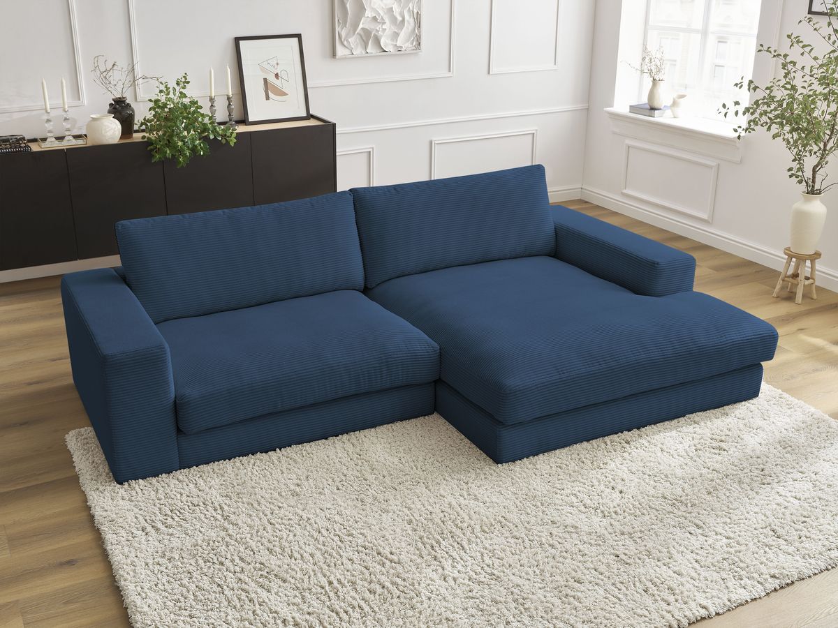 Bobochic Leonard Ecksofa 234 × 159 cm Cordsamt Dunkelblau Ecke rechts