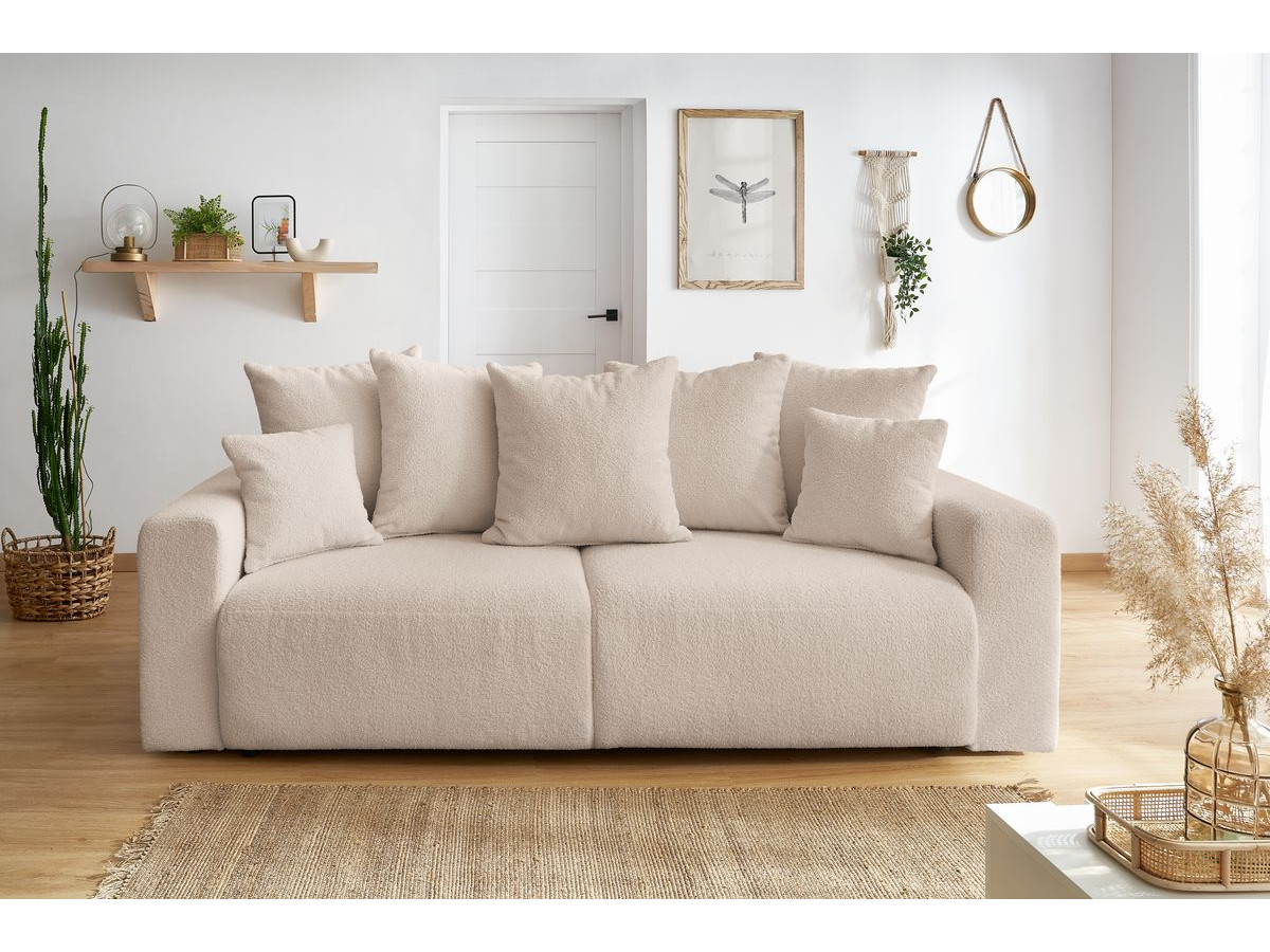 Bobochic Envy Schlafsofa 3-Sitzer mit Bettkasten Bouclé-Stoff Beige