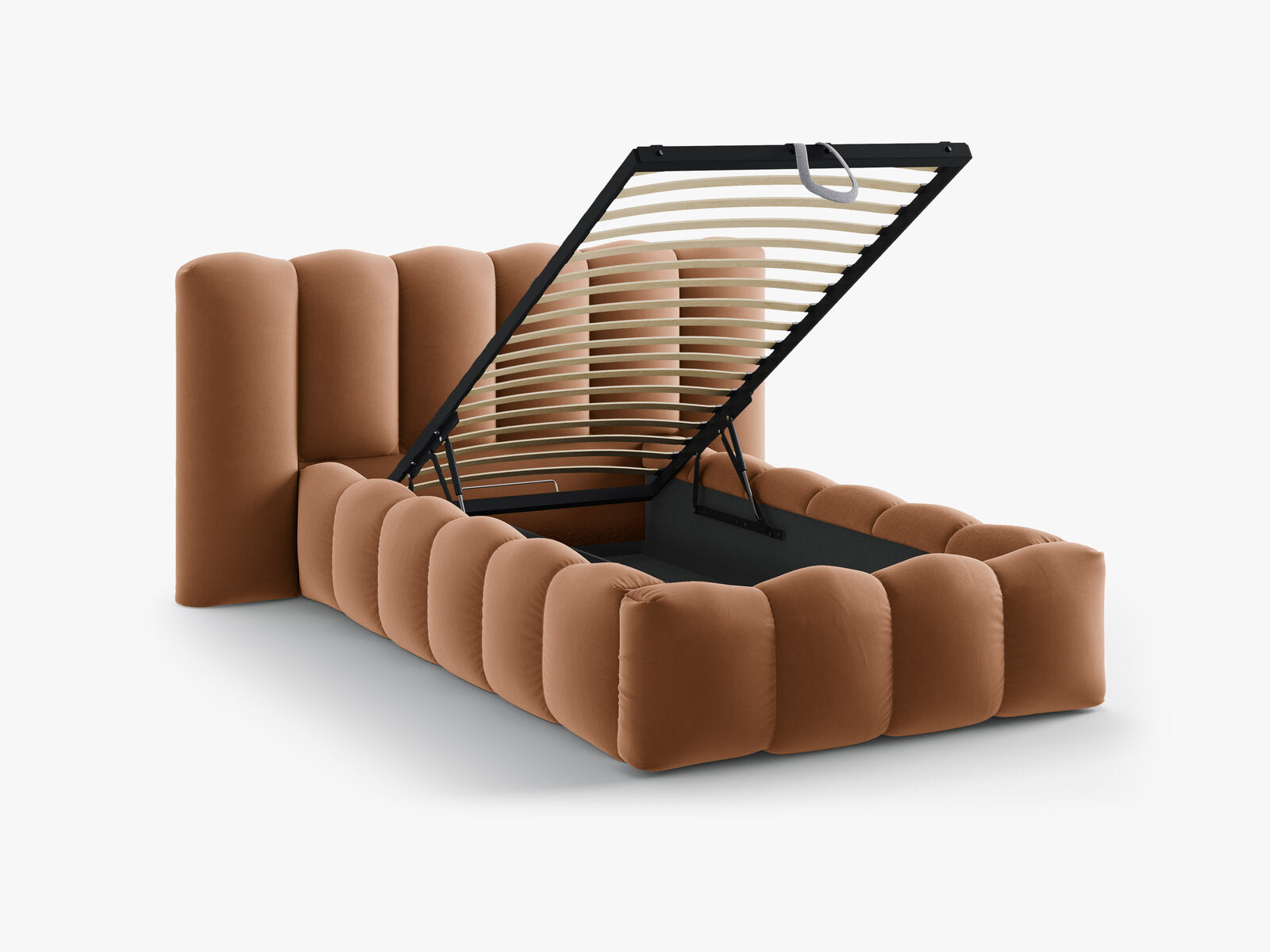 Micadoni Stauraumbett mit Kopfteil Lupine Samt Paris Honig 90x200