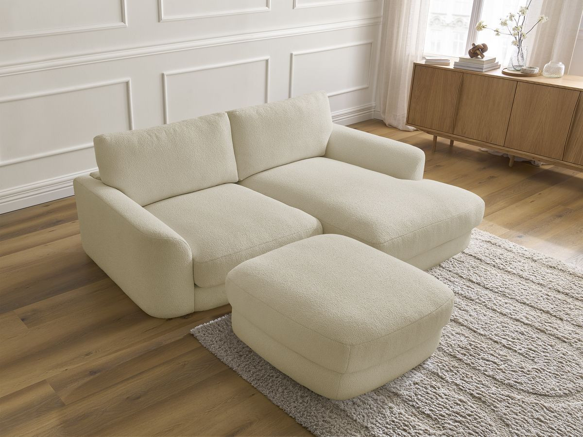 Bobochic Leonore Ecksofa mit Pouf Bouclé-Stoff Beige Ecke rechts