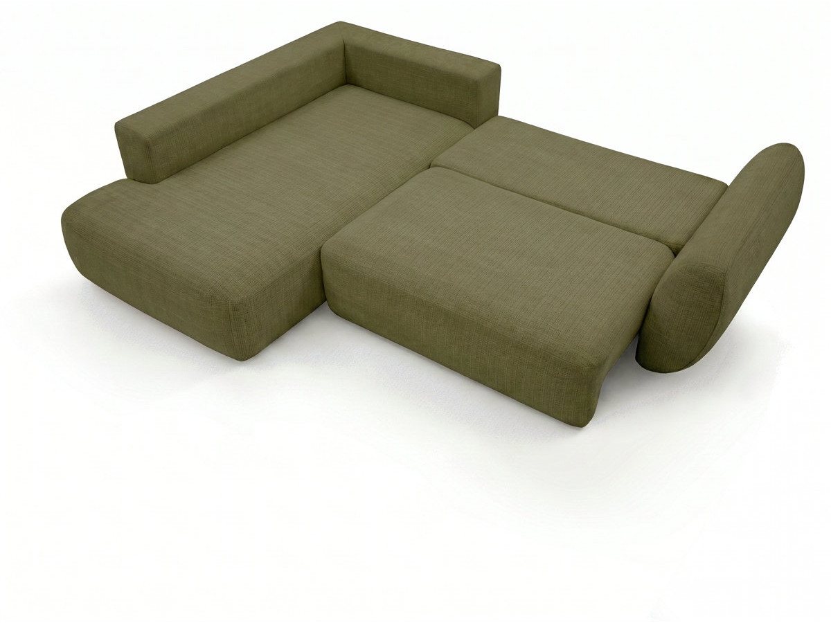 Bobochic Denise Ecksofa mit Schlaffunktion und Bettkasten 256 × 197 cm Strukturstoff Grün Ecke links