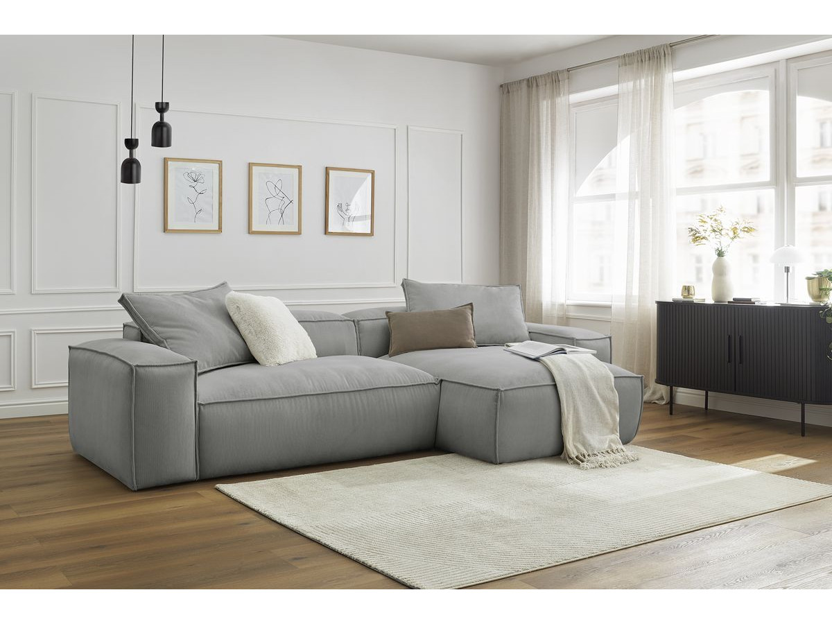 Bobochic Boheme Ecksofa, 3 Kissen Cordsamt Hellgrau