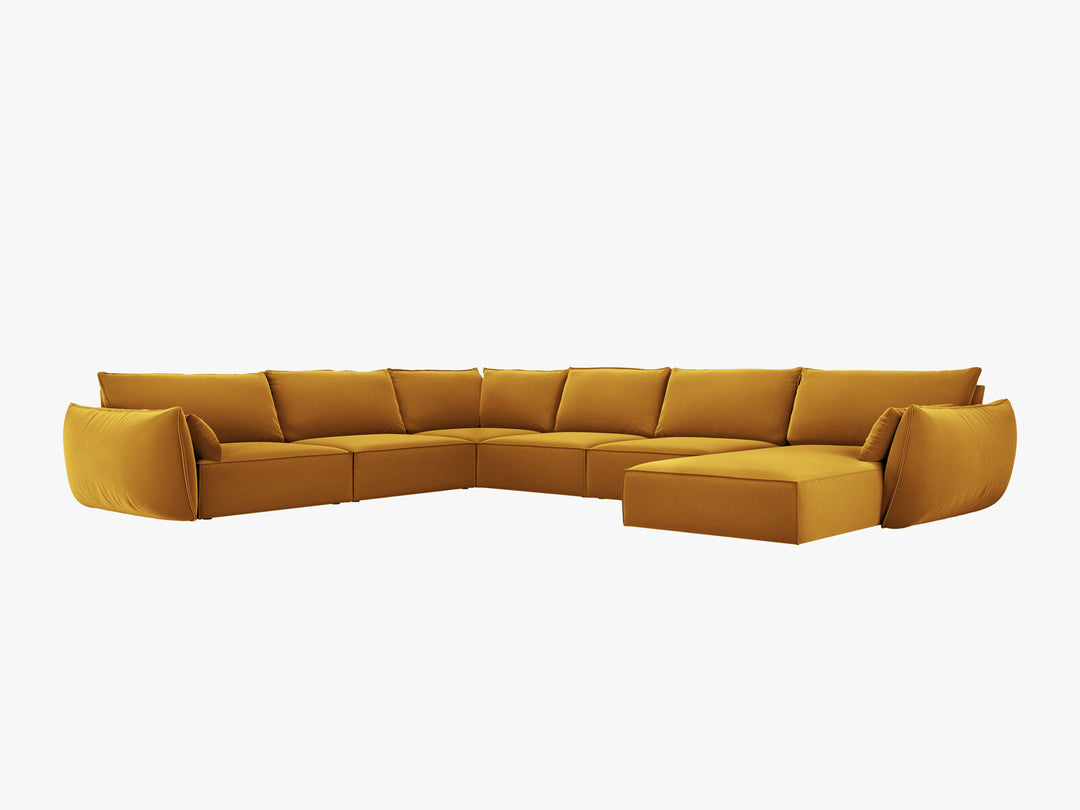 Micadoni Panorama-Ecksofa Kaelle 8-Sitzer Links Samt Bluvel Gelb