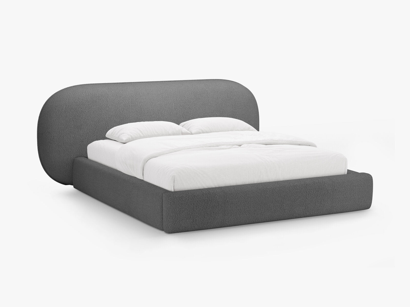 Micadoni Stauraumbett mit Kopfteil Ovalo Boucle Baloo Dunkelgrau 140x200
