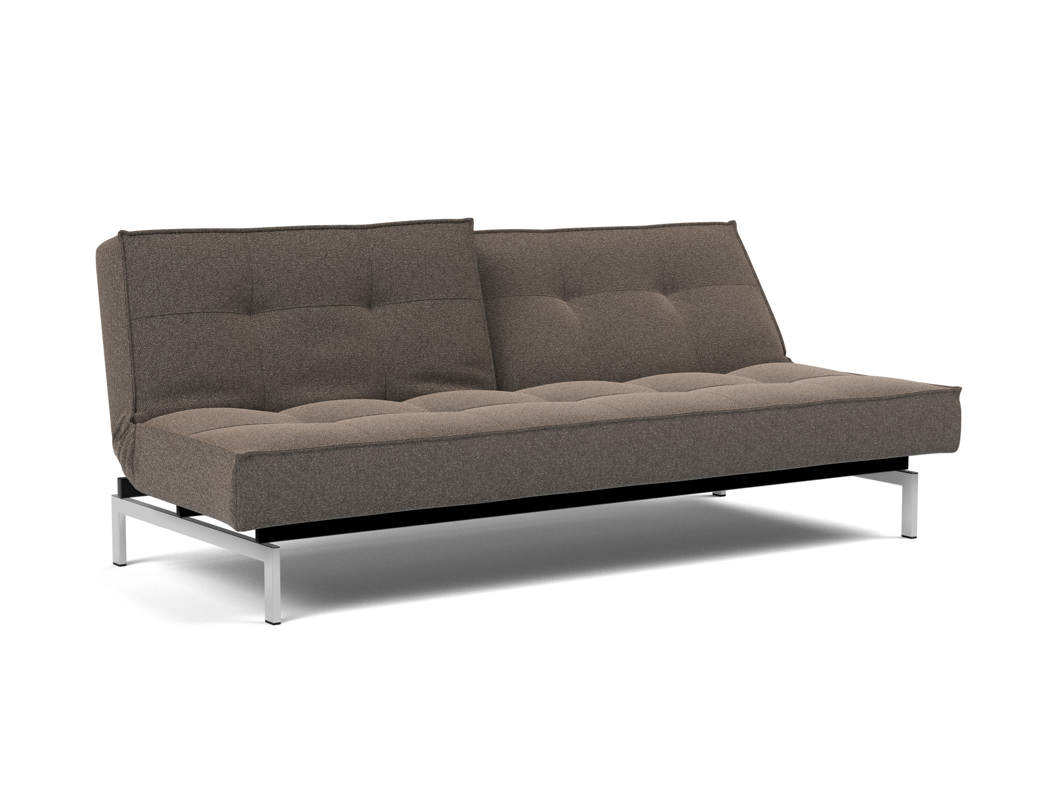 Schlafsofa Splitback Boucle Skandi 530-Taupe Beine Chrom