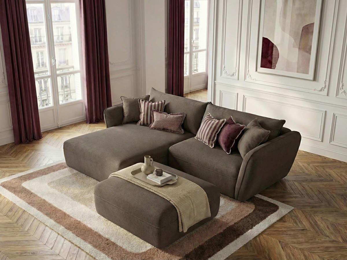 Bobochic Luigi Ecksofa mit Pouf Strukturstoff Taupe Ecke links