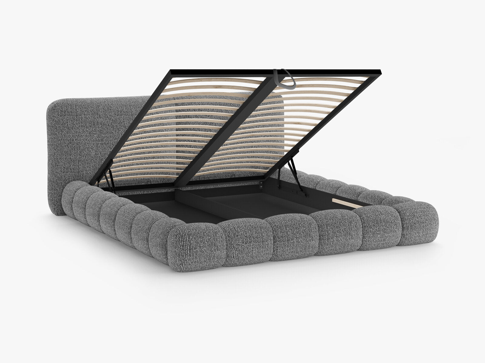 Micadoni Stauraumbett mit Kopfteil Solange Chenille Silencio Dunkelgrau 180x200