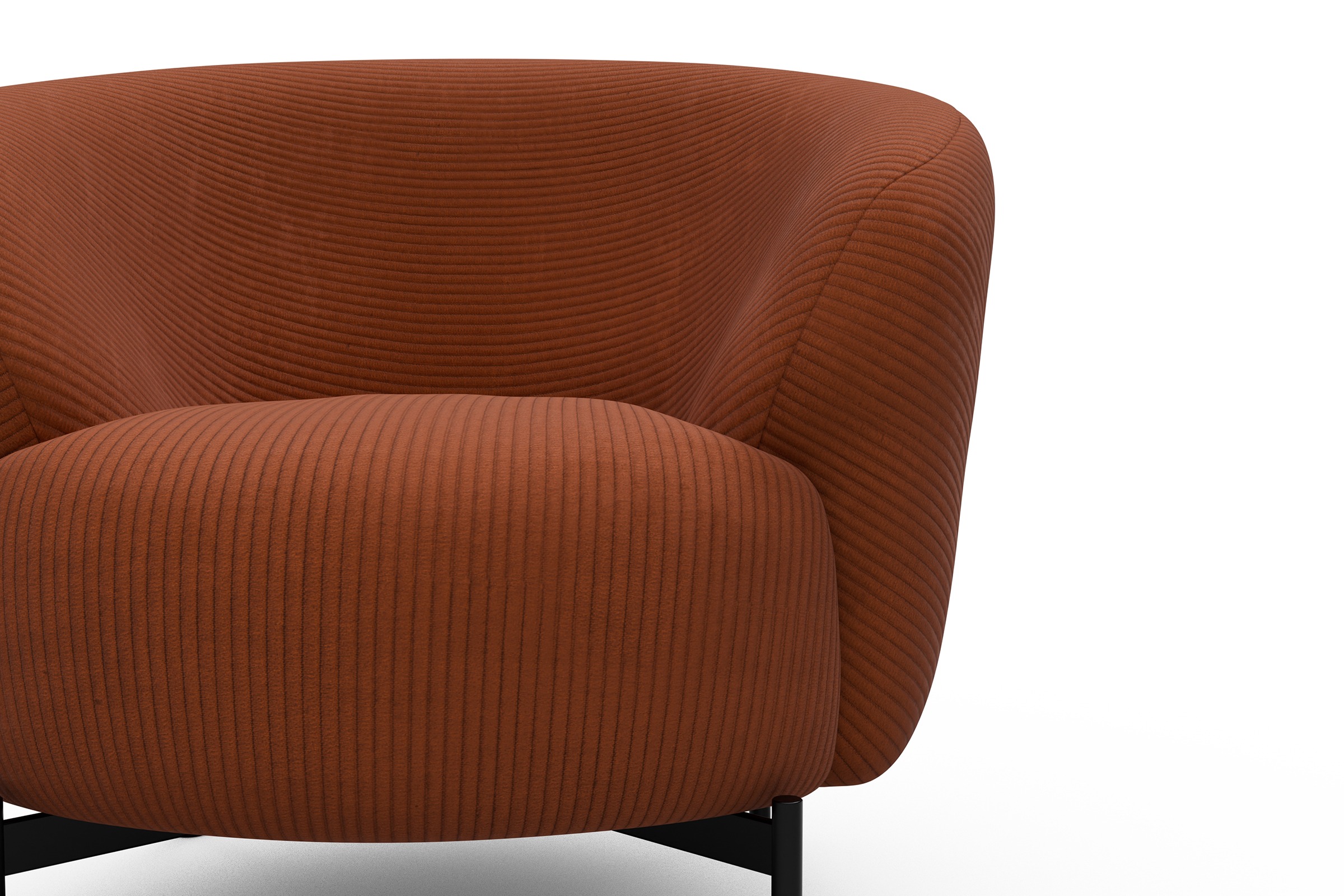 Sessel Ronda X-Metallgestell Schwarz Corduroy-Burnt-Orange