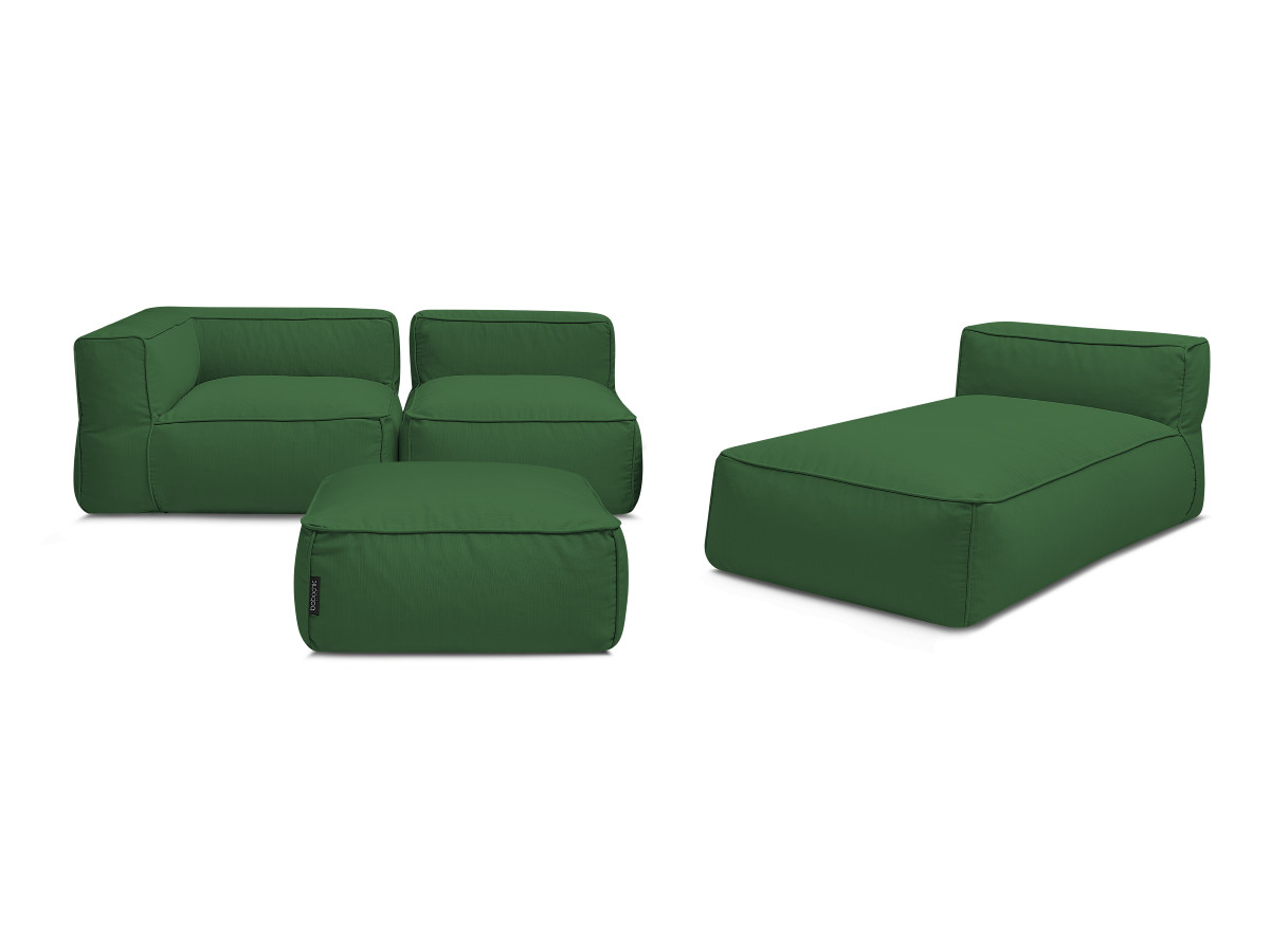Bobochic Giulia Gartensofa 4-Sitzer mit Pouf, 1 Eckmodul Stoff Grün