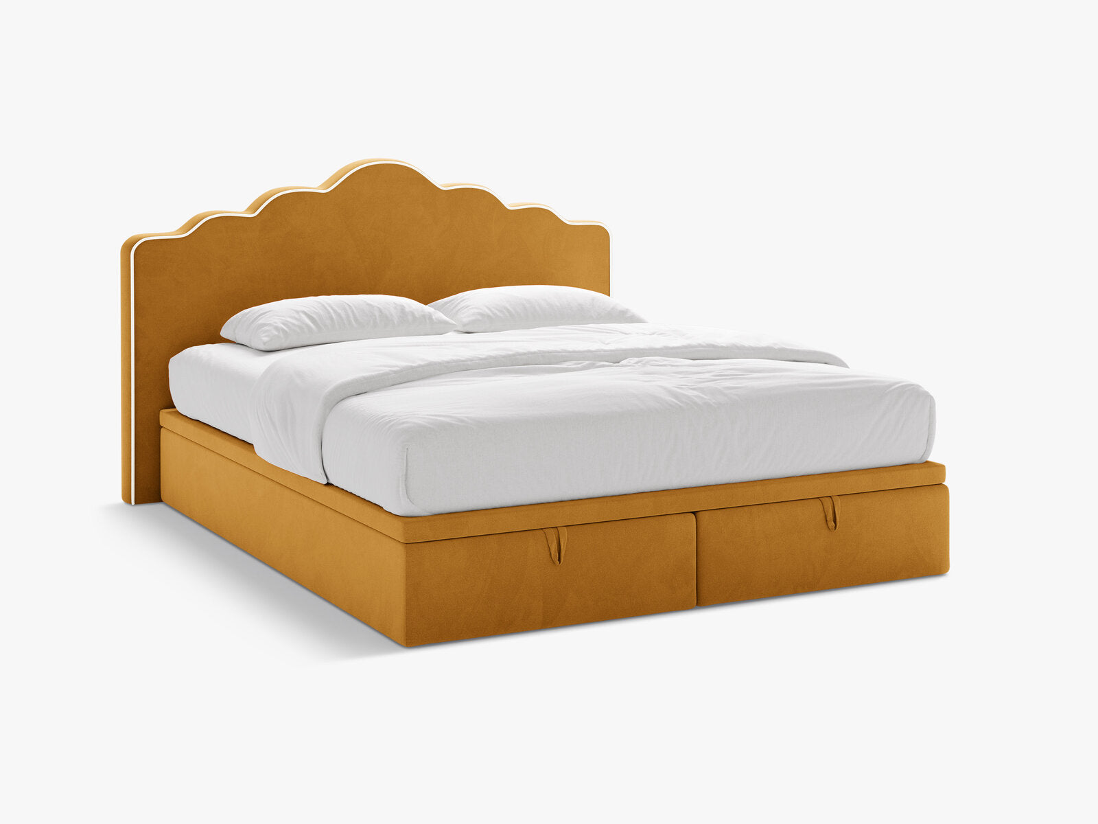 Micadoni Dream Boxspringbett mit Bettkasten und Kopfteil Samt Magic Velvet Elfenbein / Senf 160x200