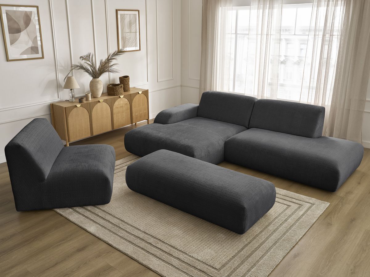 Bobochic Sirius Ecksofa mit Pouf 405 × 170 cm Strukturstoff Schwarz Ecke links