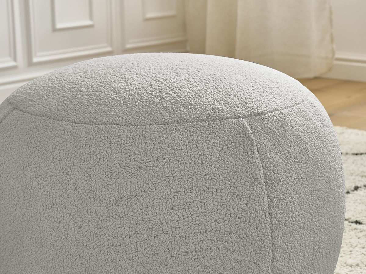 Bobochic Hayden Pouf, rund Bouclé-Stoff Hellgrau, 60 cm