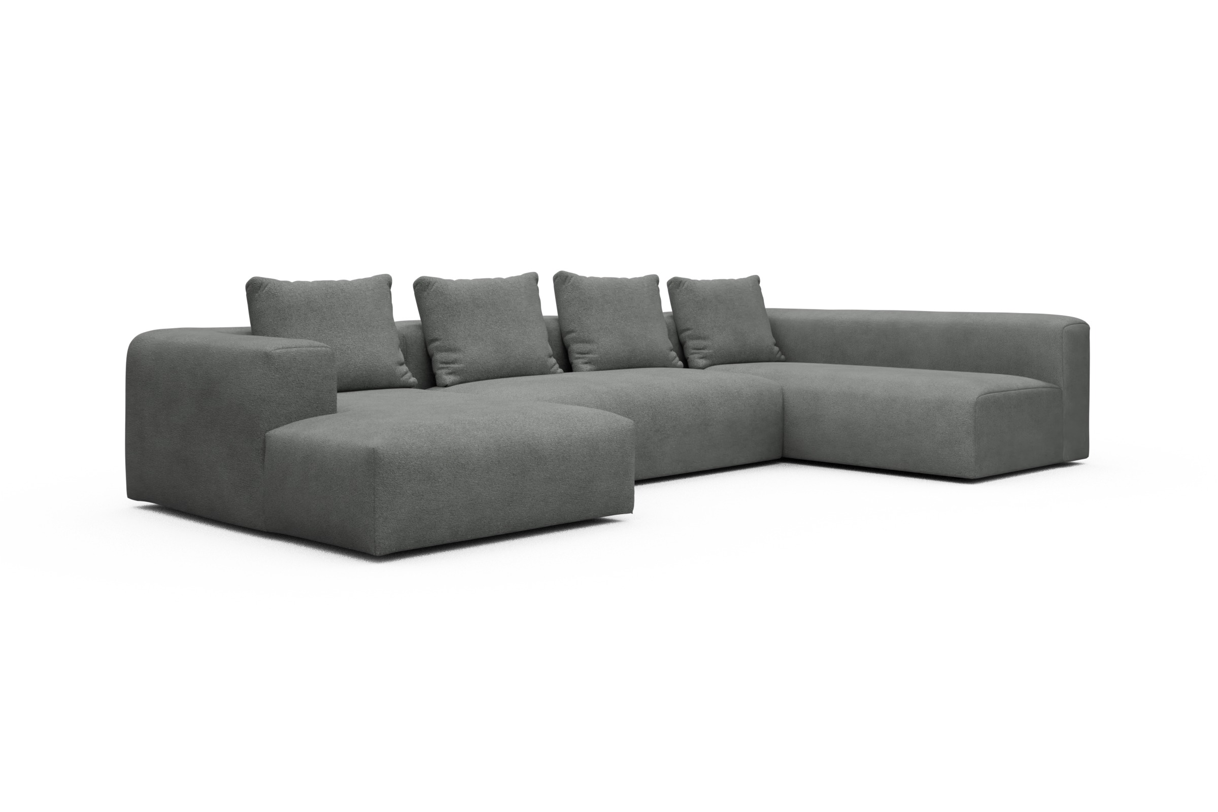 Wohnlandschaft Fred Chaiselongue links mit 2-Sitzer und lange Armlehne rechts Boucle-Ash-Grey