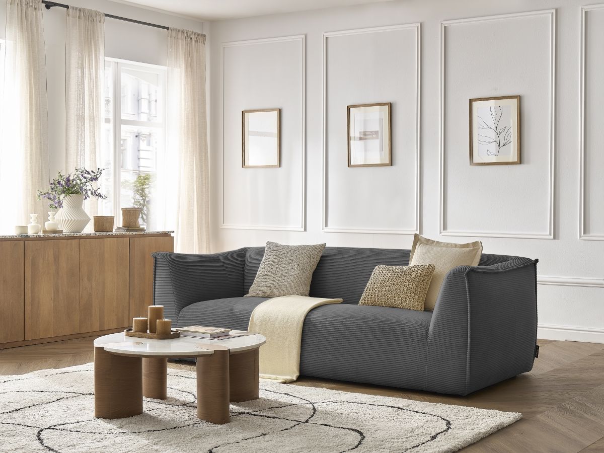 Bobochic Giorgia Sofa 3-Sitzer Cordsamt Dunkelgrau