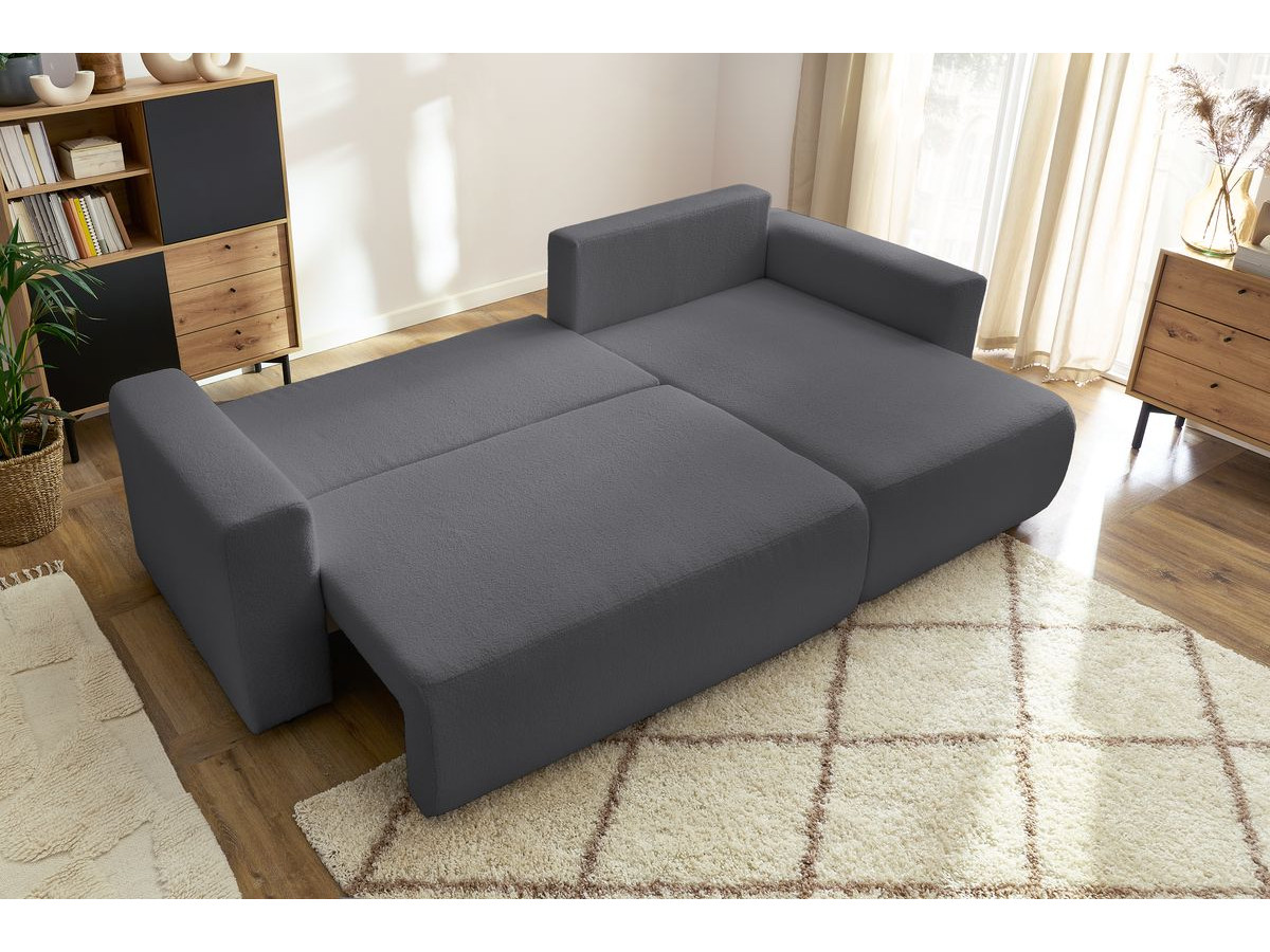 Bobochic Envy Ecksofa mit Schlaffunktion und Bettkasten Bouclé-Stoff Dunkelgrau