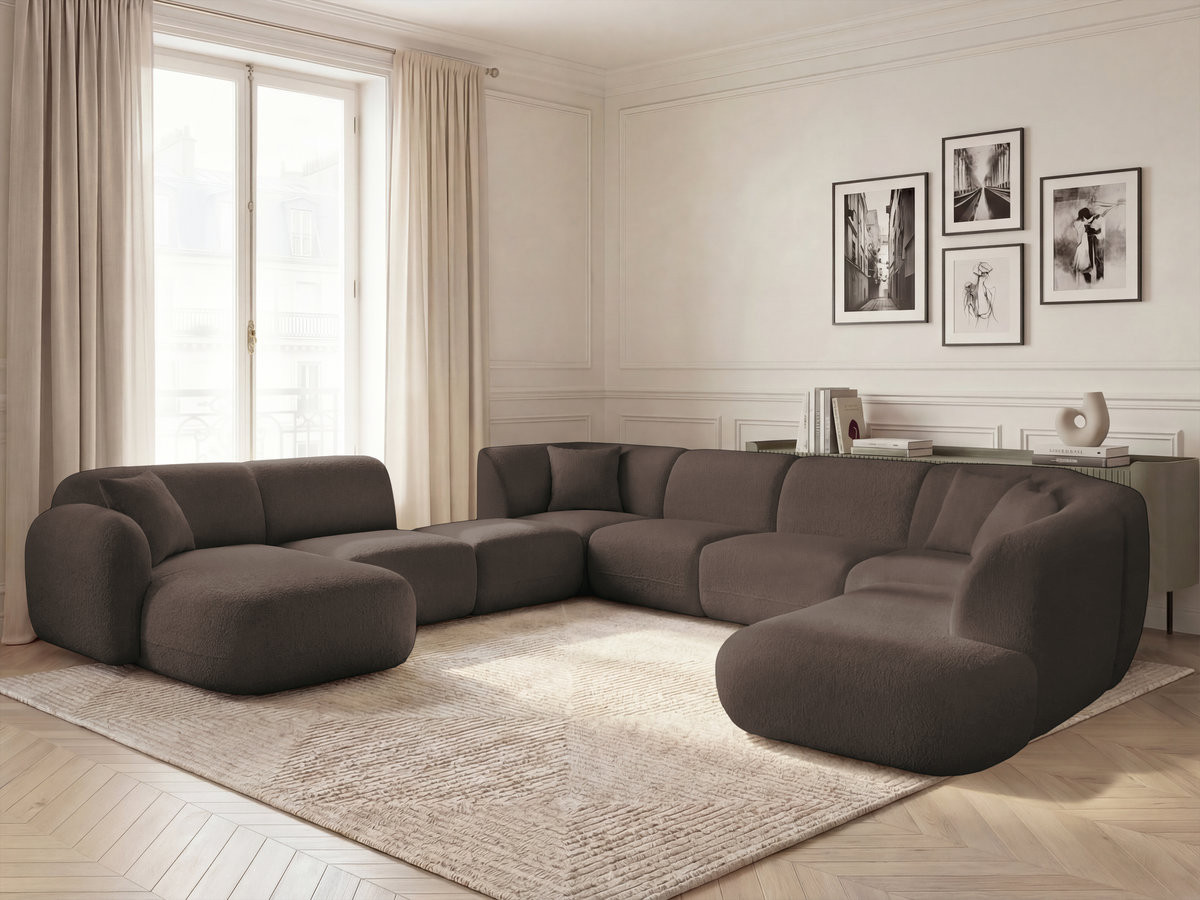 Bobochic Anda Wohnlandschaft mit Pouf 396 × 357 cm Chenille Braun Ecke links
