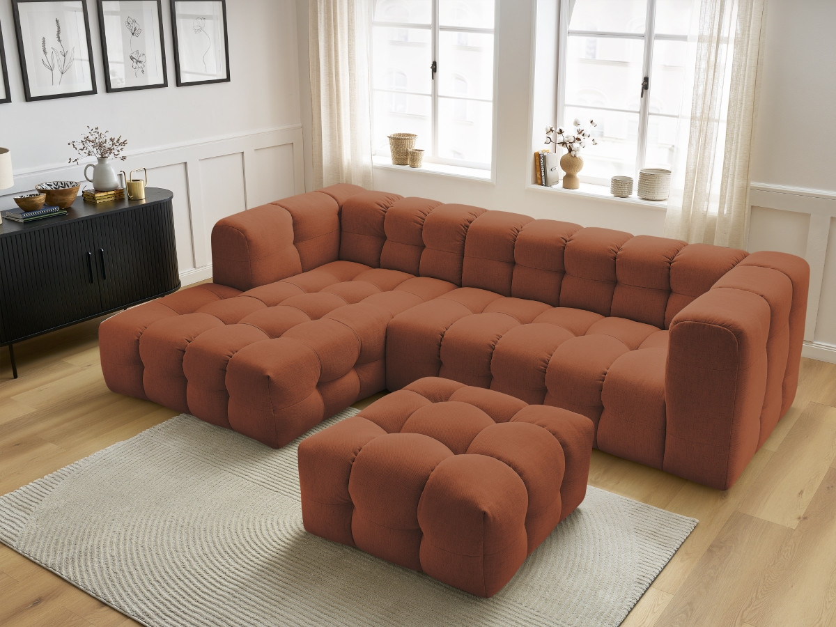 Bobochic Cloud Ecksofa mit Pouf 288 × 184 cm Stoff Orange Ecke links