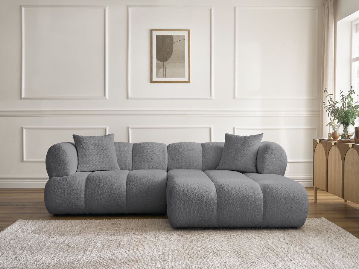 Bobochic Pamira Ecksofa Bouclé-Stoff Dunkelgrau Ecke rechts
