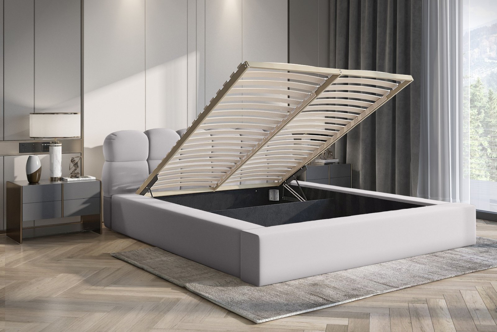 Polsterbett Vento-New Samtstoff 160x200 mit Holzrahmen Piano 13 Hellgrau