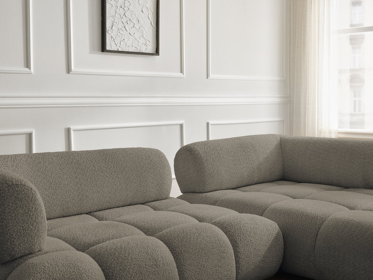 Bobochic Alya Ecksofa Bouclé-Stoff Taupe Ecke rechts
